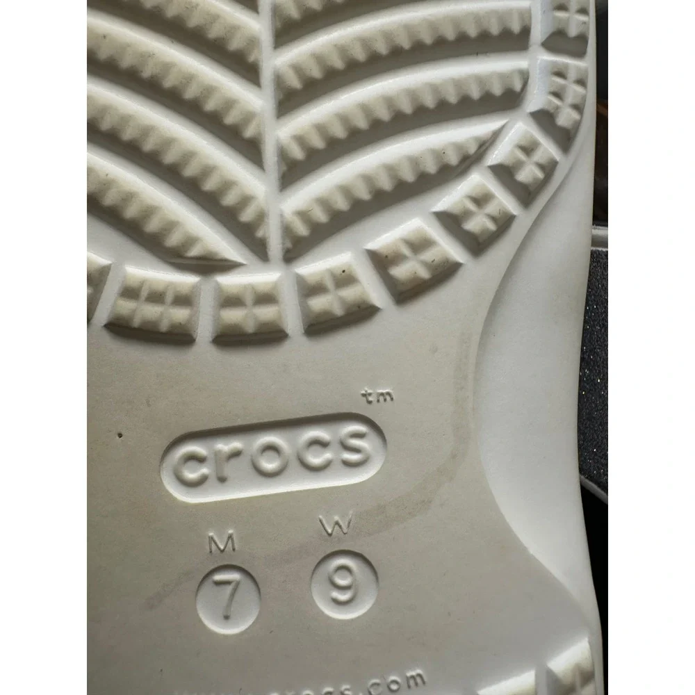 Crocs Glitter 2 Strap Slide Sandal Women's 9 or Men 7‎ White Silver Sparkle Shoe